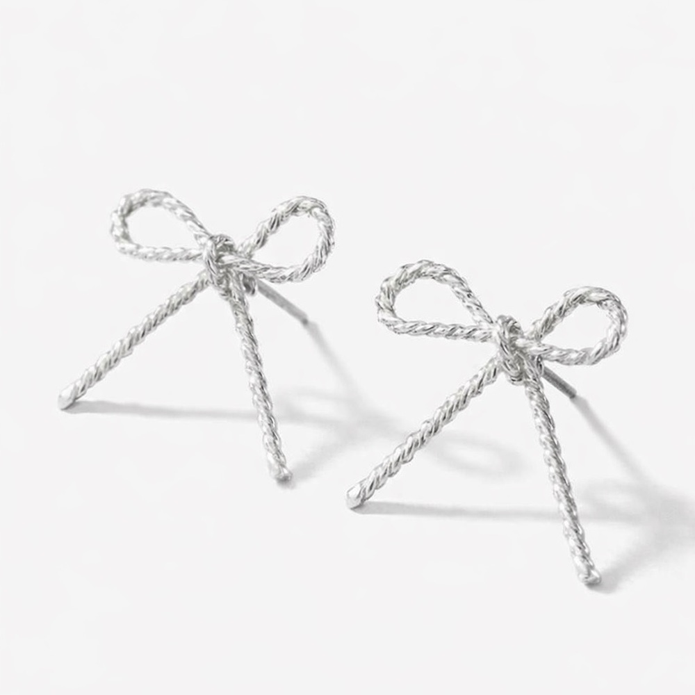 Silver Twisted Bow Tie Earrings (9001)